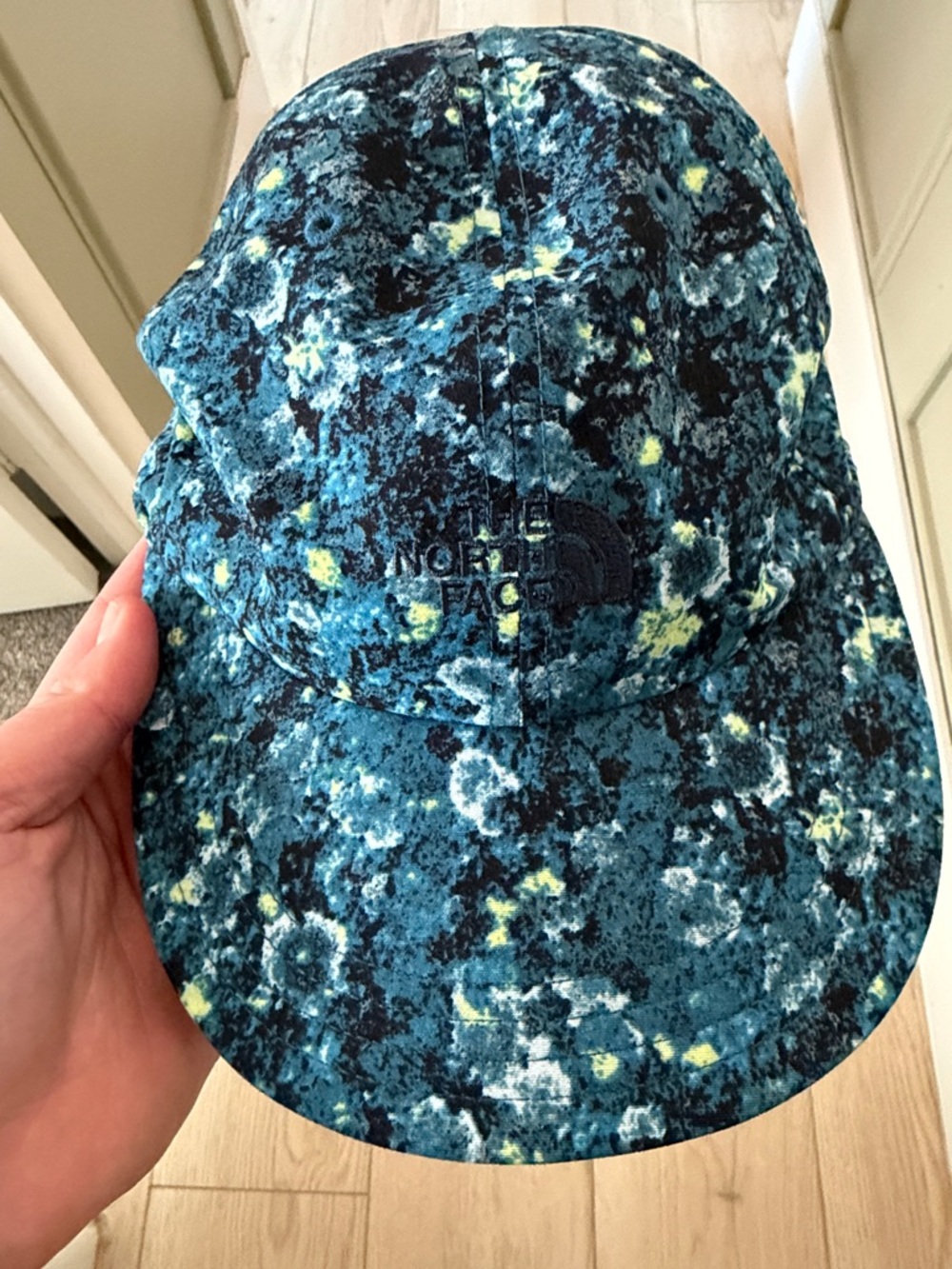 The North Face Teal Floral Print Camp Cap with Lime Accents